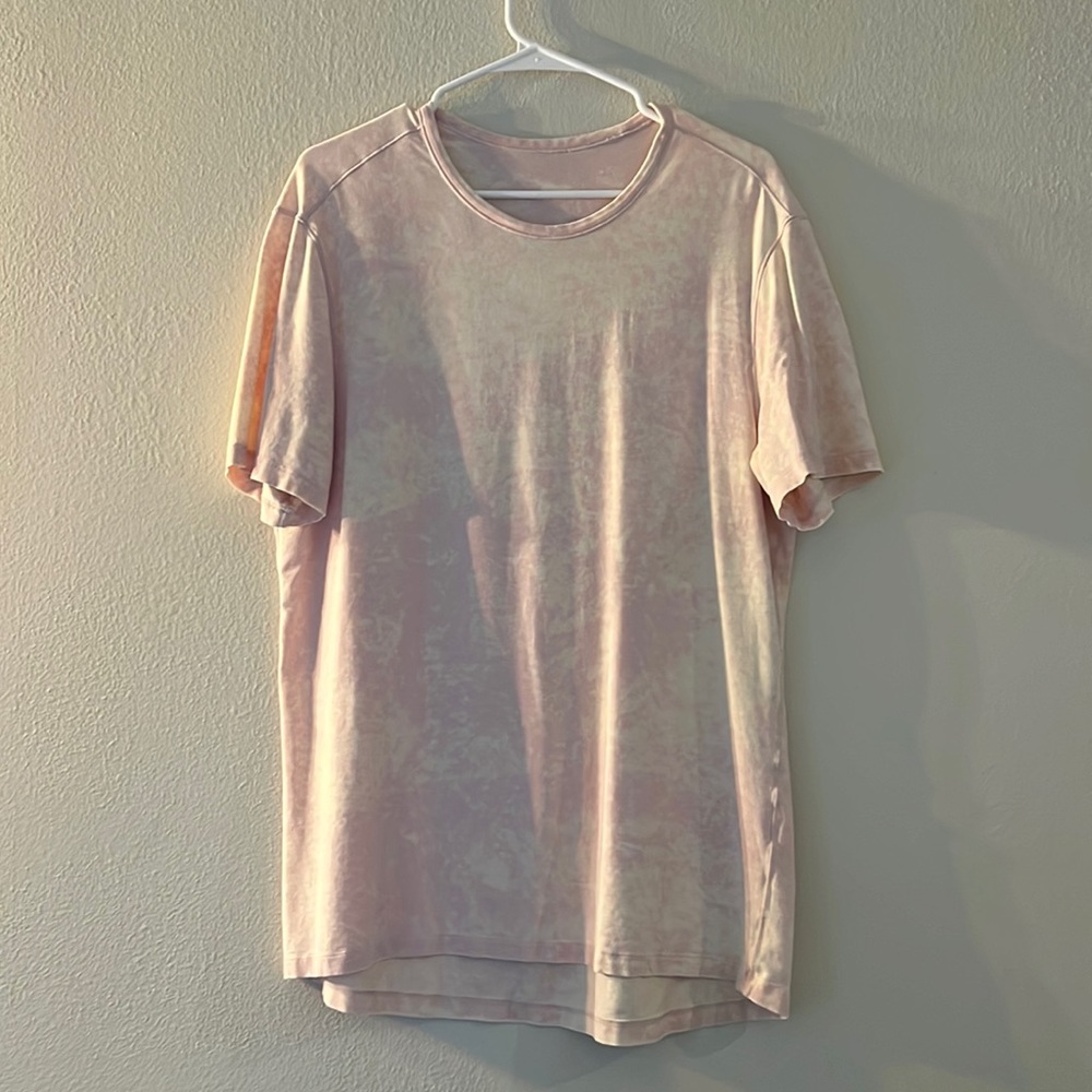 Lululemon pink and white garment dyed fundamental t shirt